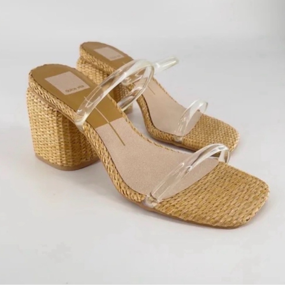 Dolce Vita Tan Woven Block Heels with Clear Straps